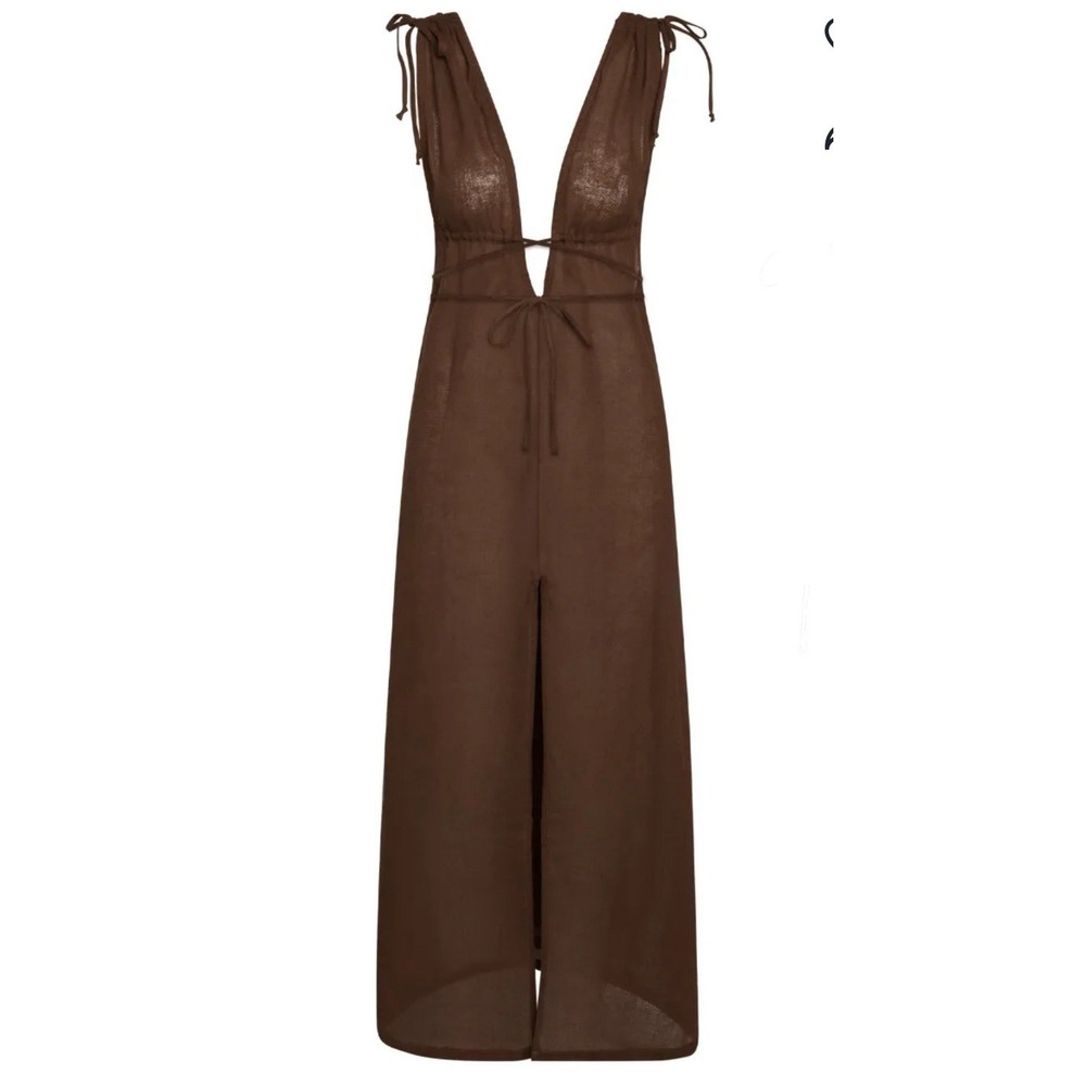 Monday Swimwear Brown Plunge Tie Beach Cover-Up Dress
